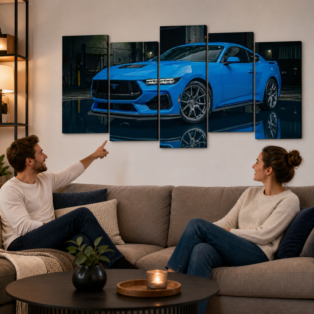 Grabber Blue Ford Mustang Muscle Car Man Cave — 5-Panel Canvas Wall Art