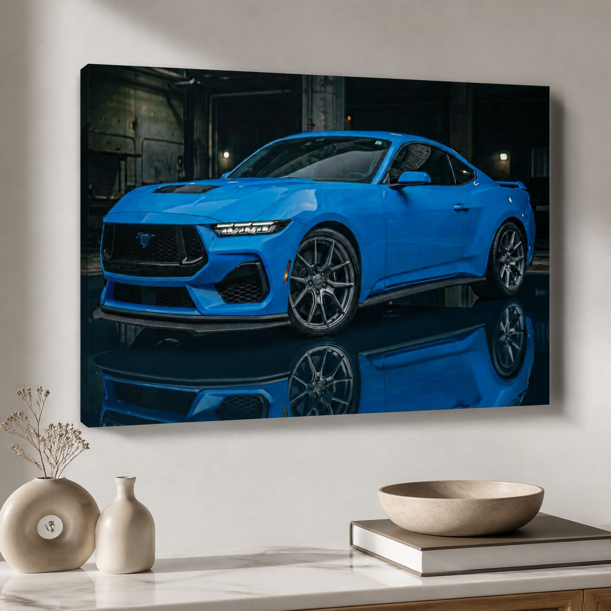 Grabber Blue Ford Mustang Muscle Car Man Cave — 5-Panel Canvas Wall Art