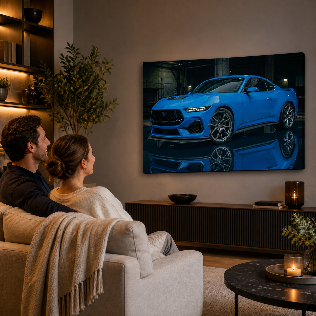 Grabber Blue Ford Mustang Muscle Car Man Cave — 5-Panel Canvas Wall Art
