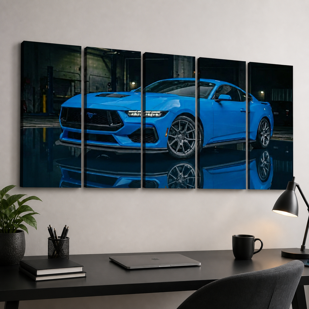 Grabber Blue Ford Mustang Muscle Car Man Cave — 5-Panel Canvas Wall Art