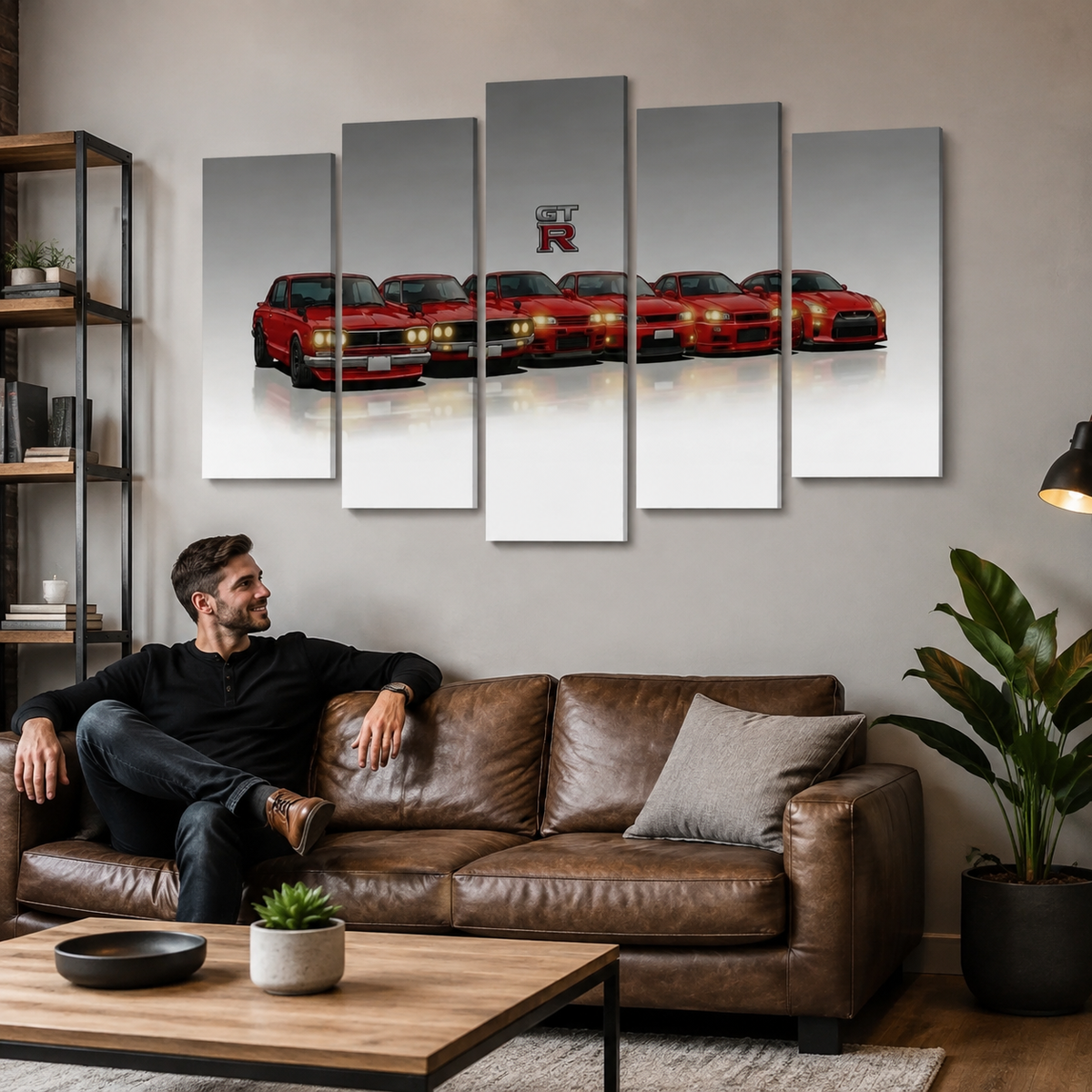 Red Nissan GTR Canvas Wall Art – Generations Multi-Panel | 1, 3 & 5 Panel Garage Décor