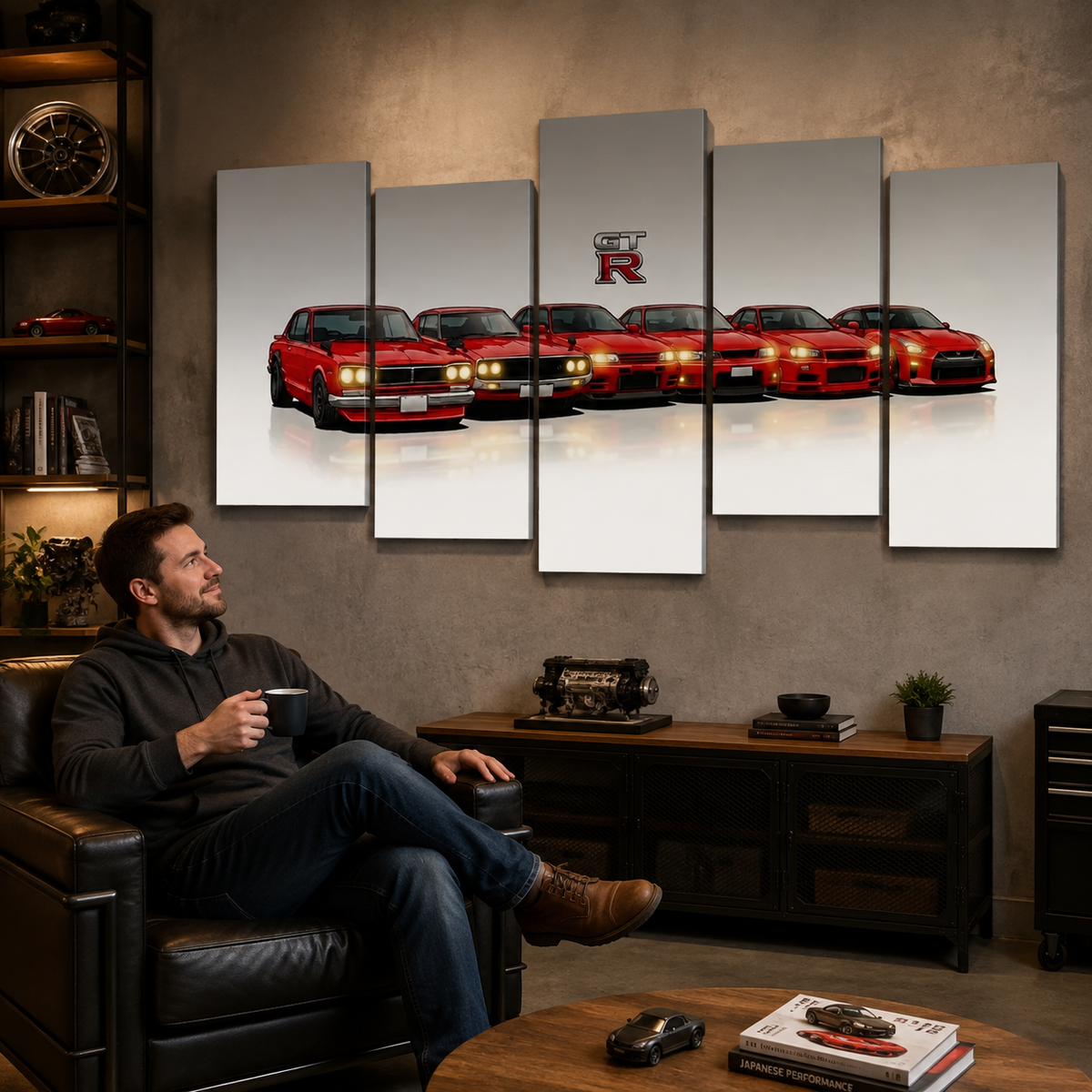 Red Nissan GTR Canvas Wall Art – Generations Multi-Panel | 1, 3 & 5 Panel Garage Décor