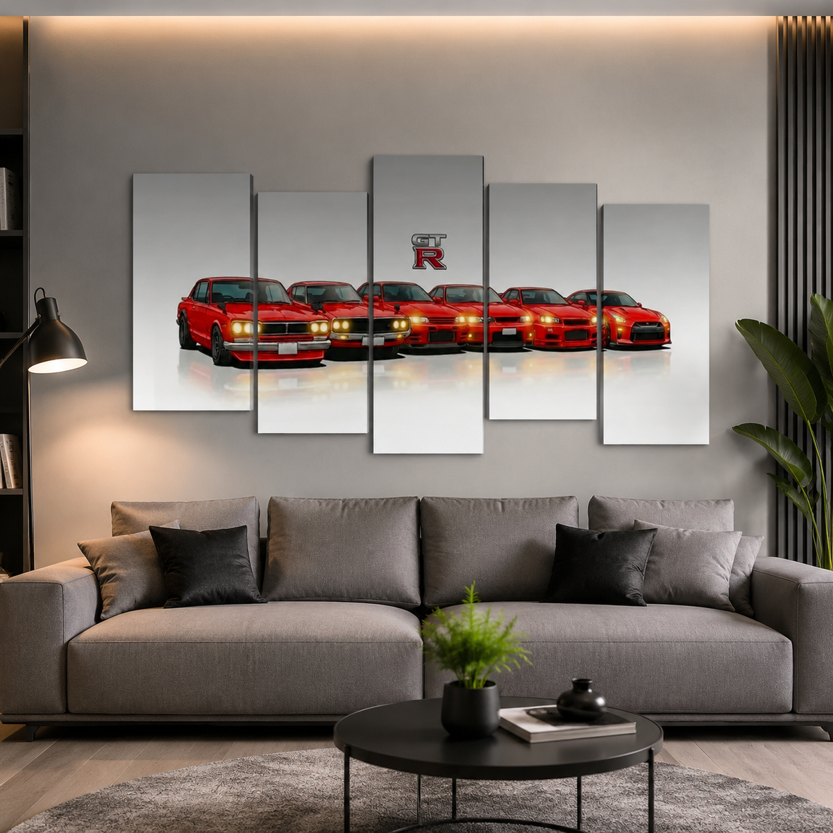 Red Nissan GTR Canvas Wall Art – Generations Multi-Panel | 1, 3 & 5 Panel Garage Décor