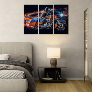 Bedroom with a Road Glide type motorcycle painting on the wall