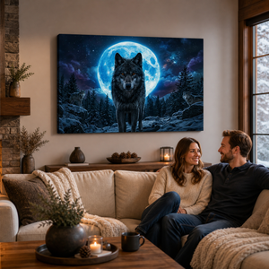 Howling Wolves with Blue Moon — 5-Panel Canvas Wall Art