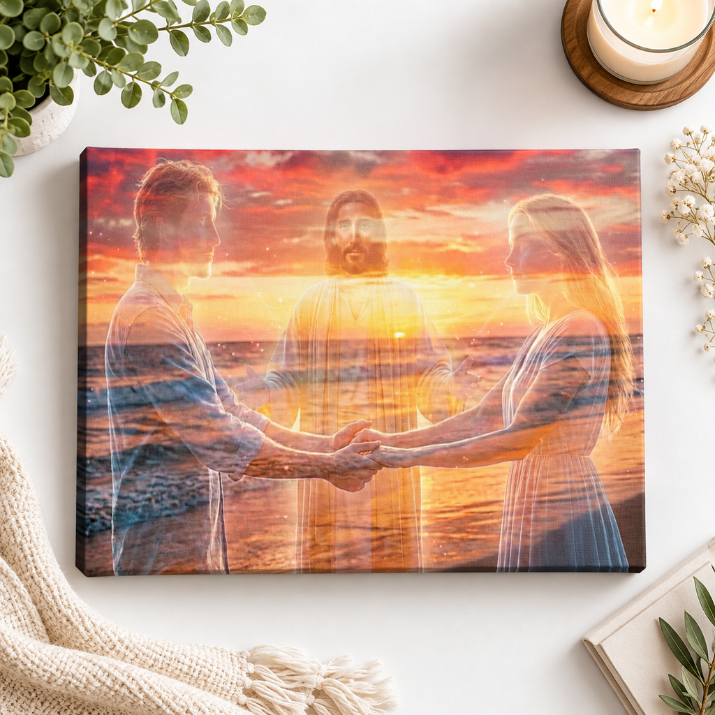 Jesus Christ Loving Couple Sunset Beach 5 Panel Level Canvas Wall Art