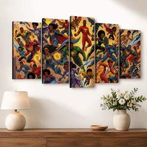 Kids Superhero Canvas Wall Art – Multi-Panel Action Print for Boys & Girls | 3 & 5 Panel Bedroom Décor