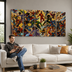 Kids Superhero Canvas Wall Art – Multi-Panel Action Print for Boys & Girls | 3 & 5 Panel Bedroom Décor