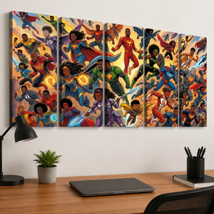 Kids Superhero Canvas Wall Art – Multi-Panel Action Print for Boys & Girls | 3 & 5 Panel Bedroom Décor