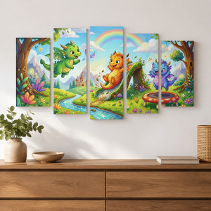 Playful Dragons Canvas Wall Art – Kids Fantasy Print | 1, 3 & 5 Panel Bedroom & Playroom Décor