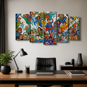 Kids Superhero Canvas Wall Art – Bold Action Print for Boys & Girls | 1, 3 & 5 Panel Bedroom Décor