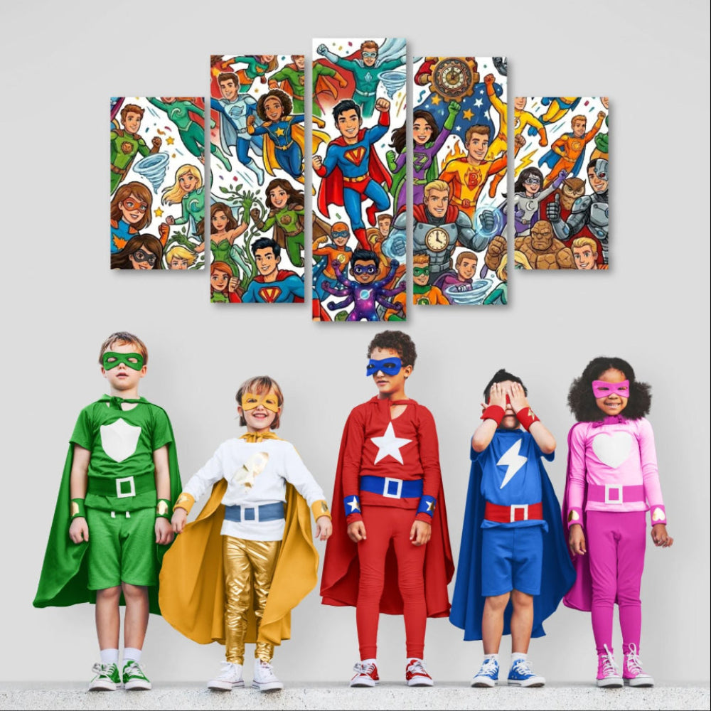 Kids Superhero Wall Art – 1, 3 & 5 Panel Canvas Print for Boys & Girls