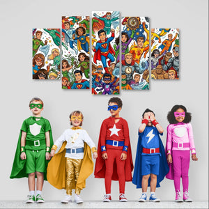Kids Superhero Wall Art – 1, 3 & 5 Panel Canvas Print for Boys & Girls