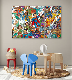 Kids Superhero Wall Art – 1, 3 & 5 Panel Canvas Print for Boys & Girls