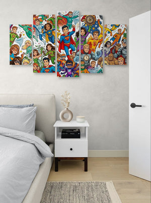 Kids Superhero Wall Art – 3 & 5 Panel Canvas Print for Boys & Girls