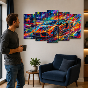 Lamborghini Aventador Canvas Wall Art – Velocity in Color Abstract | 1, 3 & 5 Panel Supercar Print