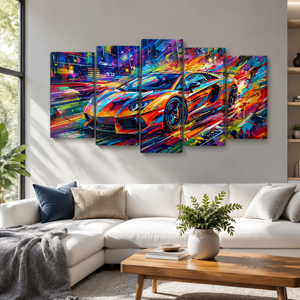 Lamborghini Aventador Canvas Wall Art – Velocity in Color Abstract | 1, 3 & 5 Panel Supercar Print