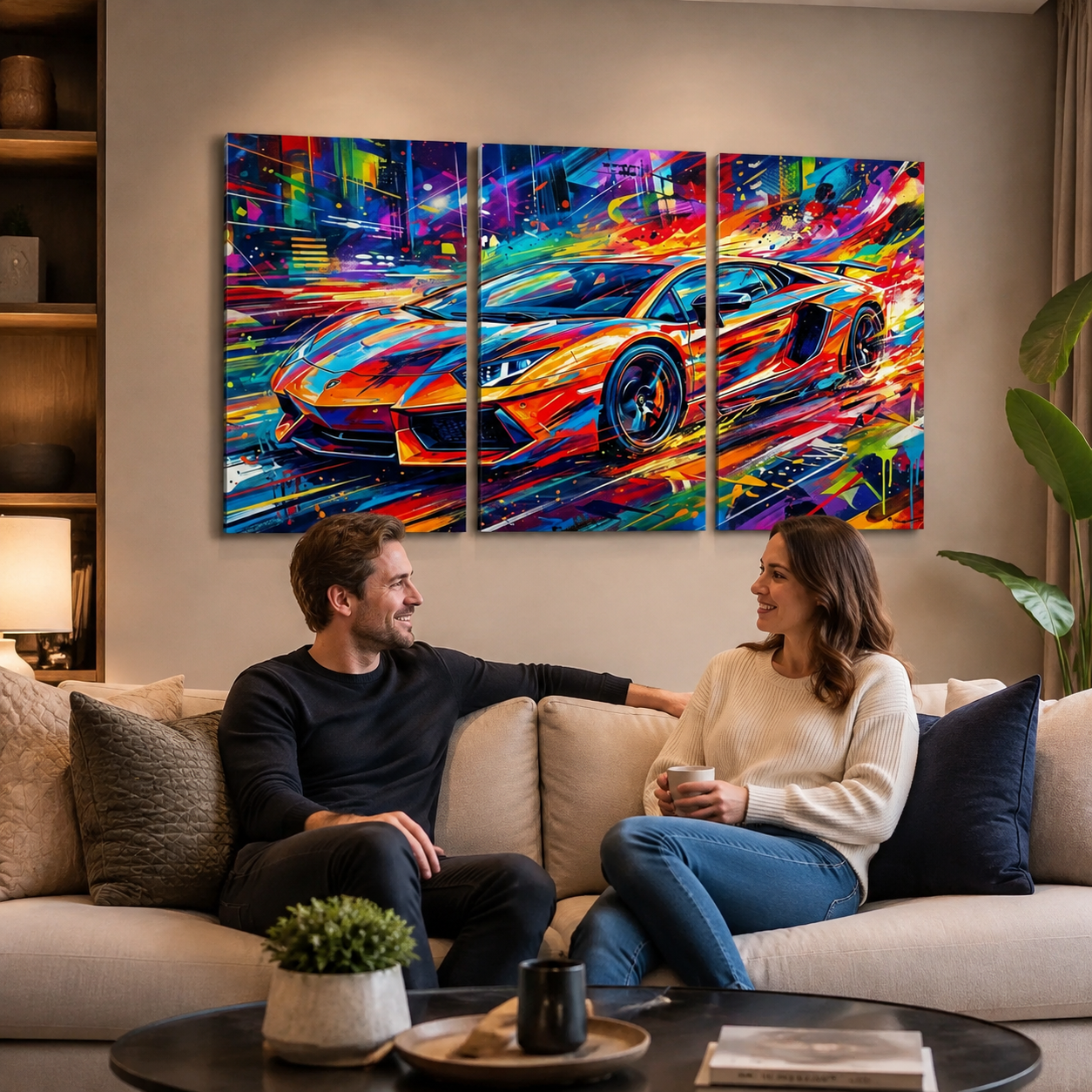 Lamborghini Aventador Canvas Wall Art – Velocity in Color Abstract | 1, 3 & 5 Panel Supercar Print