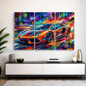 Lamborghini Aventador Canvas Wall Art – Velocity in Color Abstract | 1, 3 & 5 Panel Supercar Print