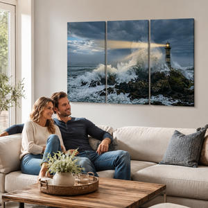 Stormy Lighthouse Canvas Wall Art – Dramatic Coastal Storm Scene | 1, 3 & 5 Panel Home Décor Print