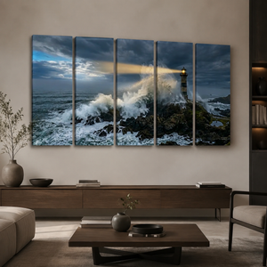 Stormy Lighthouse Canvas Wall Art – Dramatic Coastal Storm Scene | 1, 3 & 5 Panel Home Décor Print