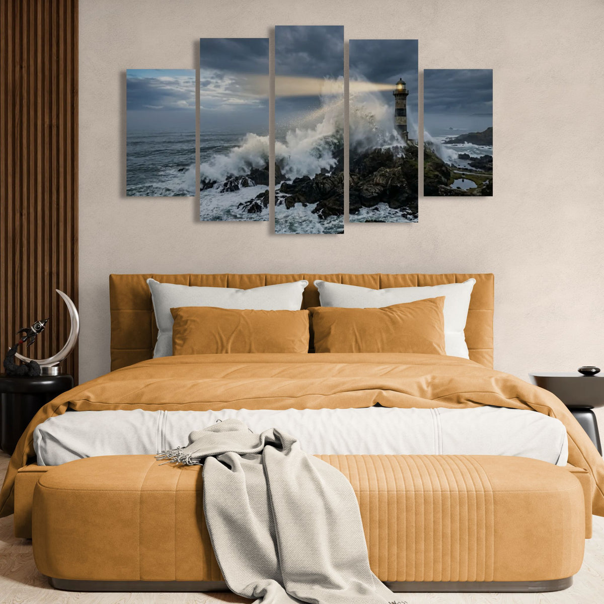 Stormy Lighthouse Canvas Wall Art – Dramatic Coastal Storm Scene | 1, 3 & 5 Panel Home Décor Print