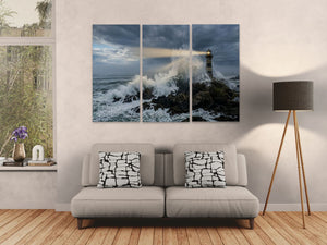 Stormy Lighthouse Canvas Wall Art | 1, 3 & 5 Panel