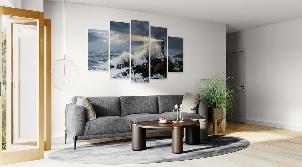 Stormy Lighthouse Canvas Wall Art – Dramatic Coastal Storm Scene | 1, 3 & 5 Panel Home Décor Print