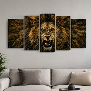 Majestic Lion Canvas Wall Art – Bold Wildlife Print | 1, 3 & 5 Panel Living Room Décor