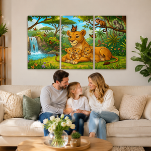 Kids Lion Canvas Wall Art – Bold Wildlife Print for Children's Rooms | 1 & 3 Panel Bedroom Décor