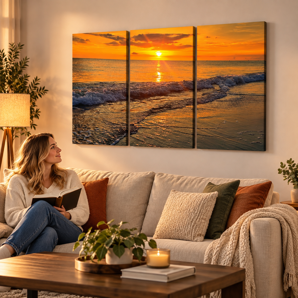 Madeira Beach Florida Sunset Rolling Waves Gulf of America Split Canvas Panel Wall Art
