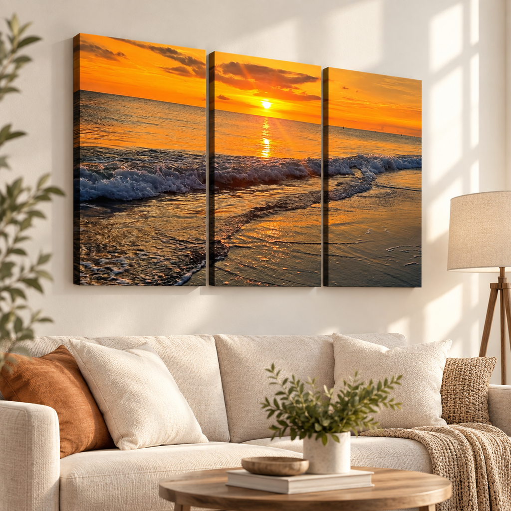 Madeira Beach Florida Sunset Rolling Waves Gulf of America Split Canvas Panel Wall Art