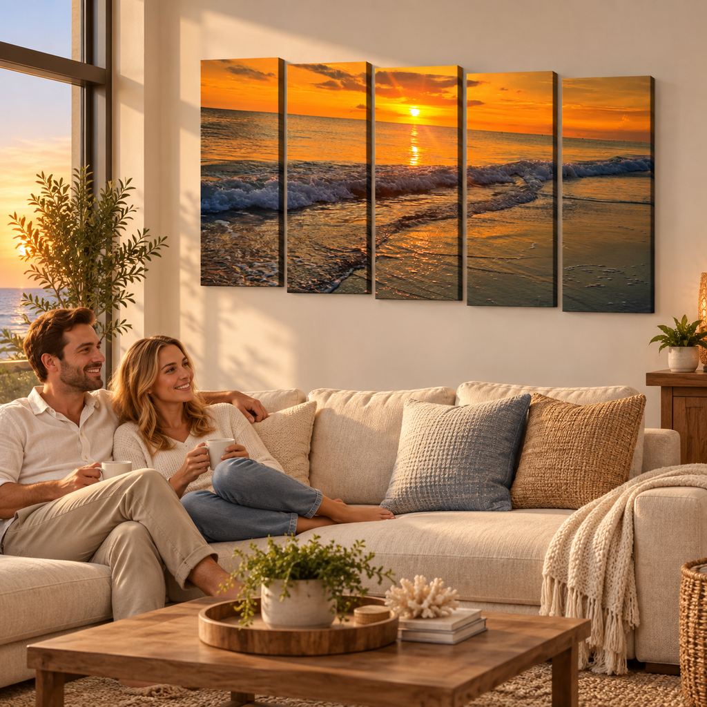Madeira Beach Florida Sunset Rolling Waves Gulf of America Split Canvas Panel Wall Art