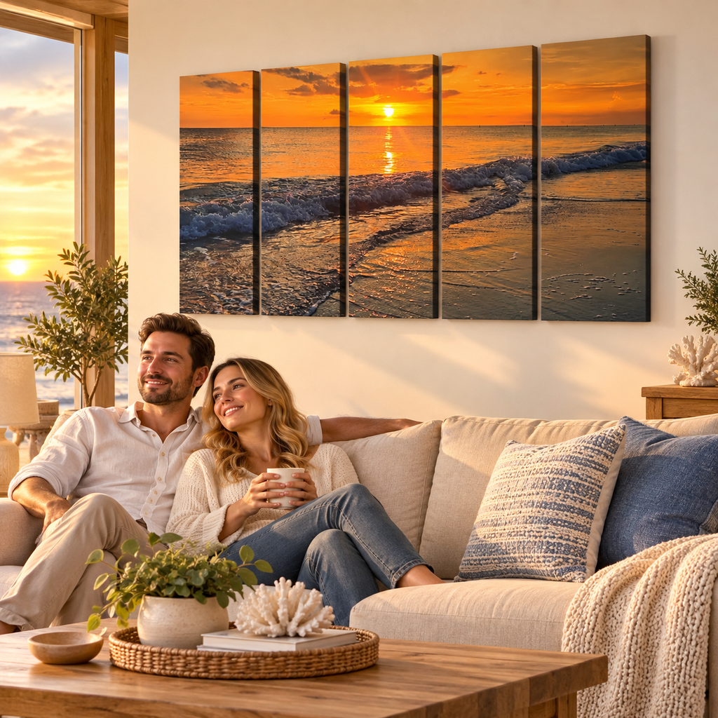 Madeira Beach Florida Sunset Rolling Waves Gulf of America Split Canvas Panel Wall Art