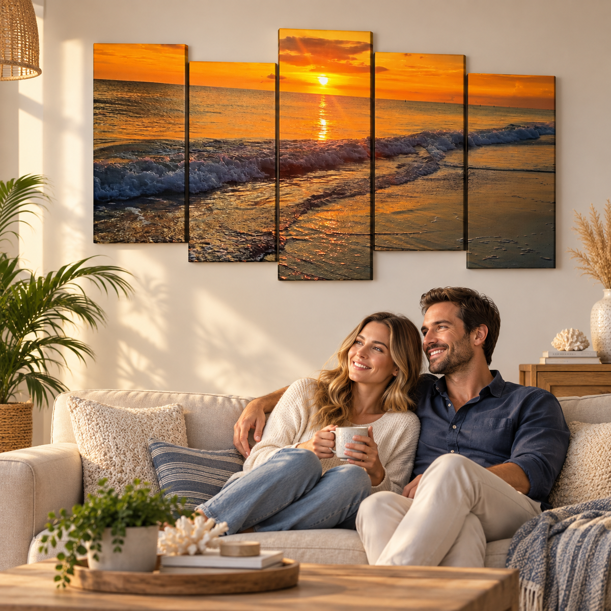 Madeira Beach Florida Sunset Rolling Waves Gulf of America Split Canvas Panel Wall Art