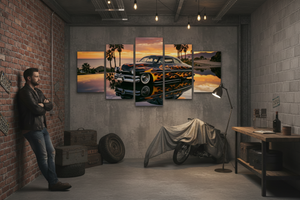 Slammed 1951 Mercury Sled | Black Flames Sunset Reflection Canvas Print