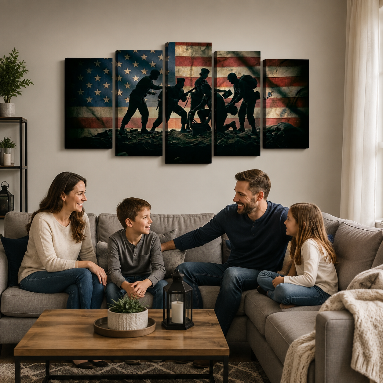Defenders of Freedom Canvas Wall Art – Vintage US Flag Light Version | 1, 3 & 5 Panel Patriotic Print