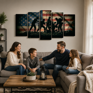 Defenders of Freedom Canvas Wall Art – Vintage US Flag Light Version | 1, 3 & 5 Panel Patriotic Print