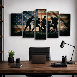 Defenders of Freedom Canvas Wall Art – Vintage US Flag Light Version | 1, 3 & 5 Panel Patriotic Print