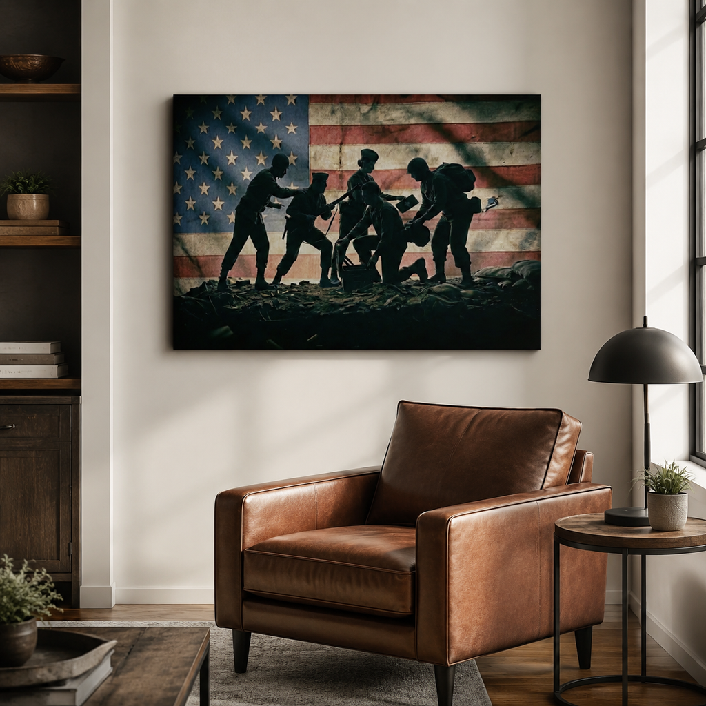 Defenders of Freedom Canvas Wall Art – Vintage US Flag Light Version | 1, 3 & 5 Panel Patriotic Print