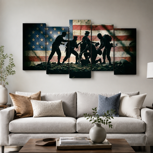Defenders of Freedom Canvas Wall Art – Vintage US Flag Light Version | 1, 3 & 5 Panel Patriotic Print