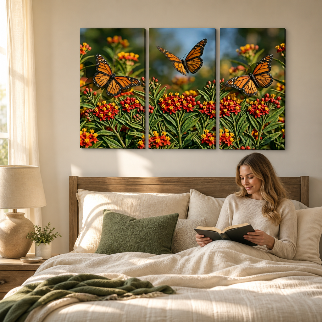 Monarch Butterfly Garden — 3D Milkweed Canvas Wall Art