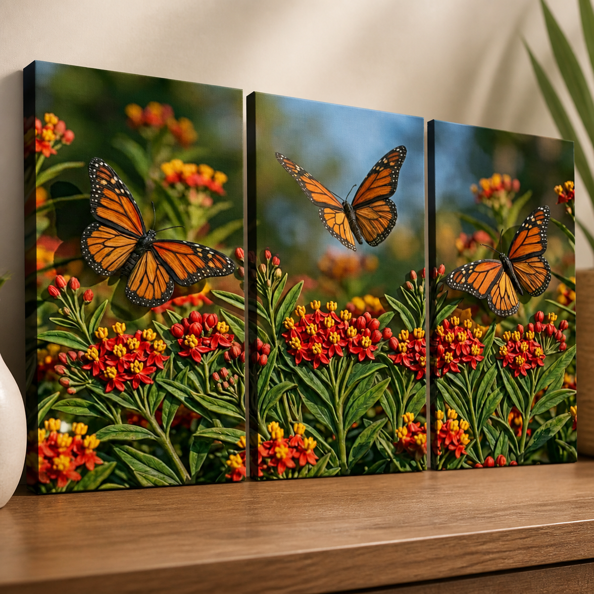 Monarch Butterfly Garden — 3D Milkweed Canvas Wall Art