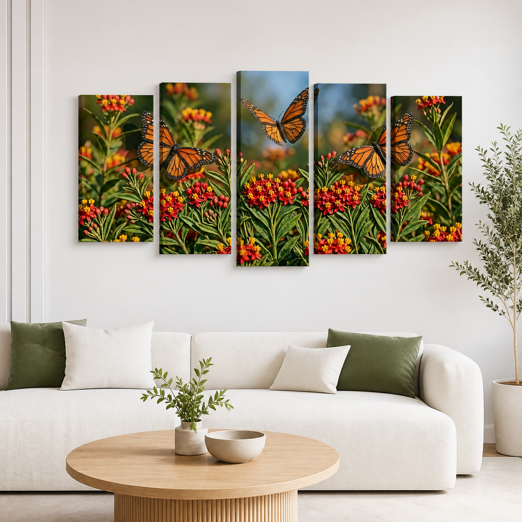 Monarch Butterfly Garden — 3D Milkweed Canvas Wall Art