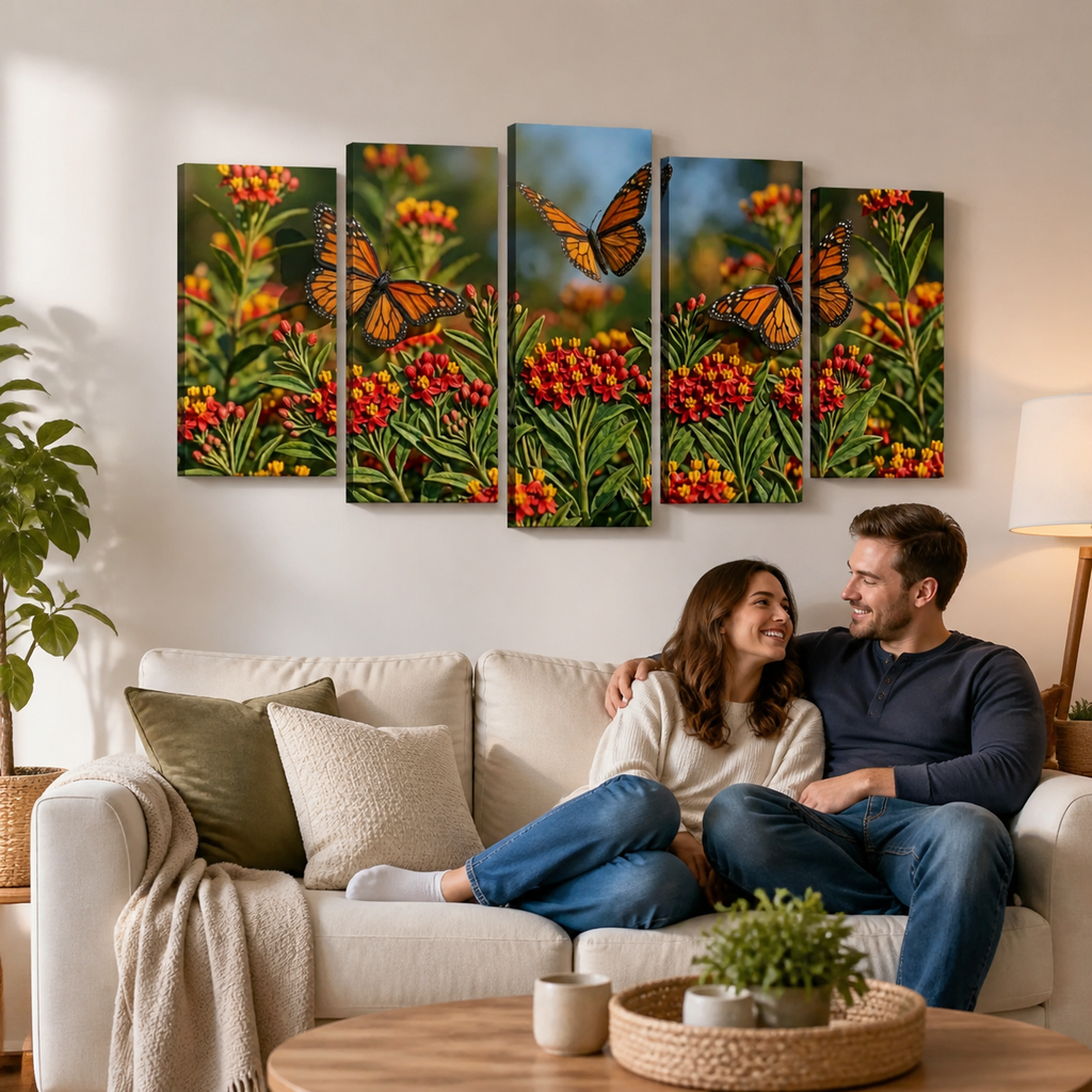 Monarch Butterfly Garden — 3D Milkweed Canvas Wall Art