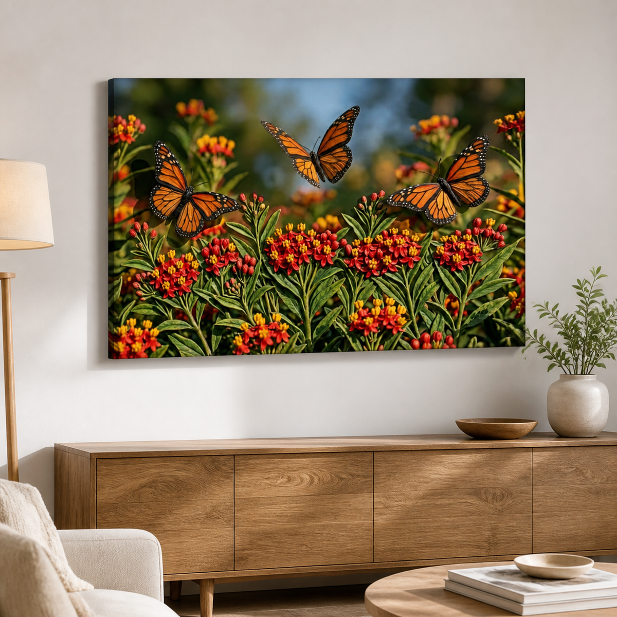 Monarch Butterfly Garden — 3D Milkweed Canvas Wall Art