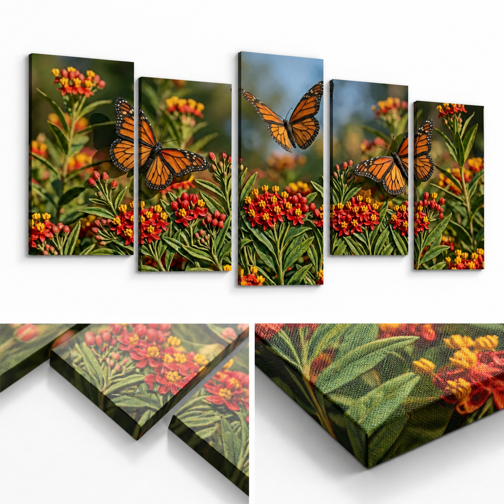 Monarch Butterfly Garden — 3D Milkweed Canvas Wall Art