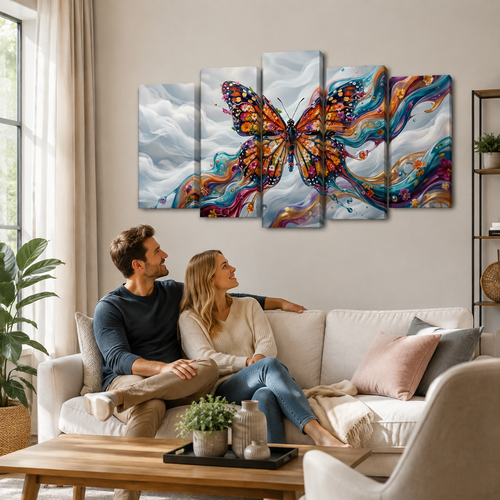 Monarch Butterfly Abstract Canvas Wall Art – Abstract Fidelity | 3 & 5 Panel Multi-Panel Print