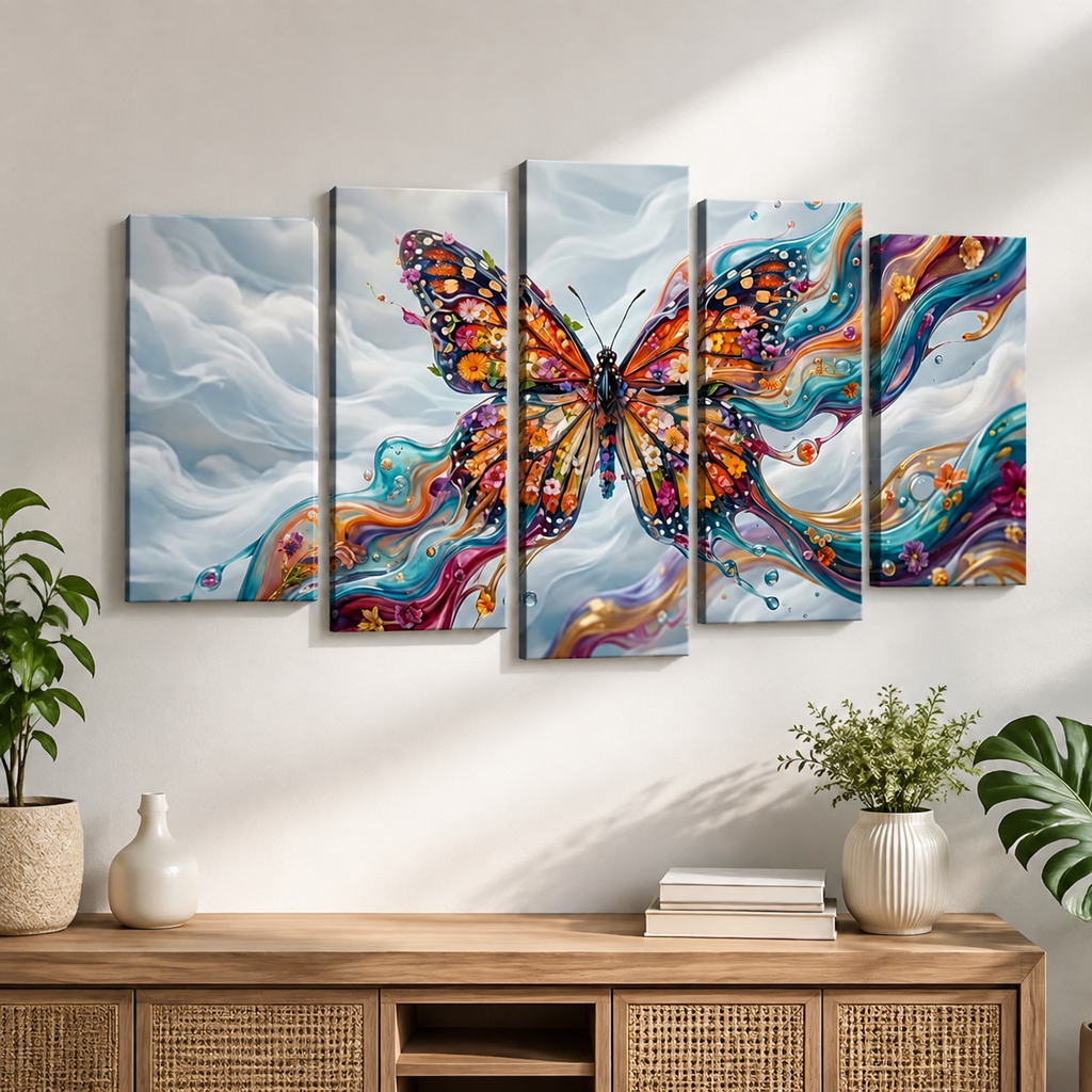 Monarch Butterfly Abstract Canvas Wall Art – Abstract Fidelity | 3 & 5 Panel Multi-Panel Print