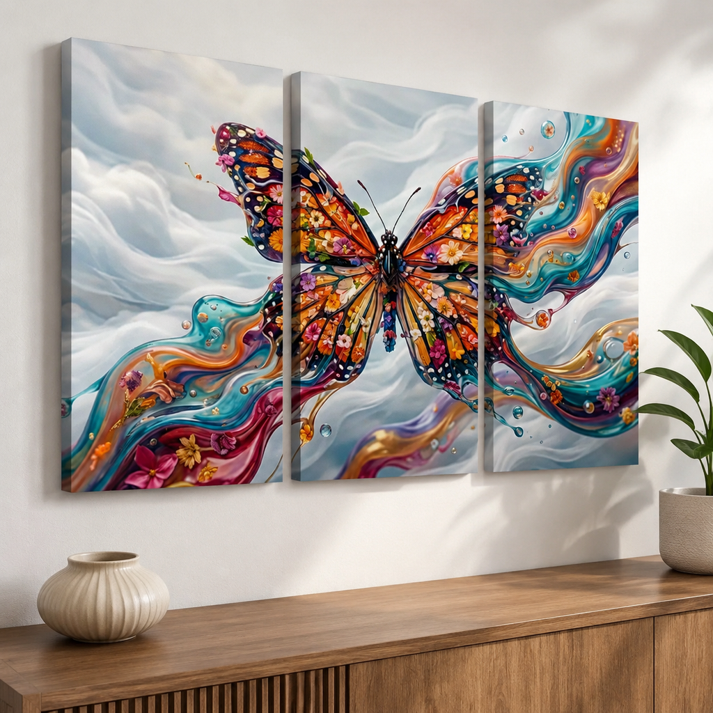 Monarch Butterfly Abstract Canvas Wall Art – Abstract Fidelity | 3 & 5 Panel Multi-Panel Print